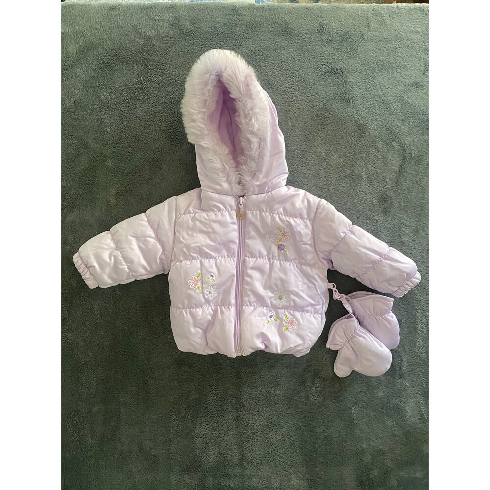 La Petite Rothschild Hooded Coat Girl‎ Infant 0-6 Mnths Purple floral Embroidery